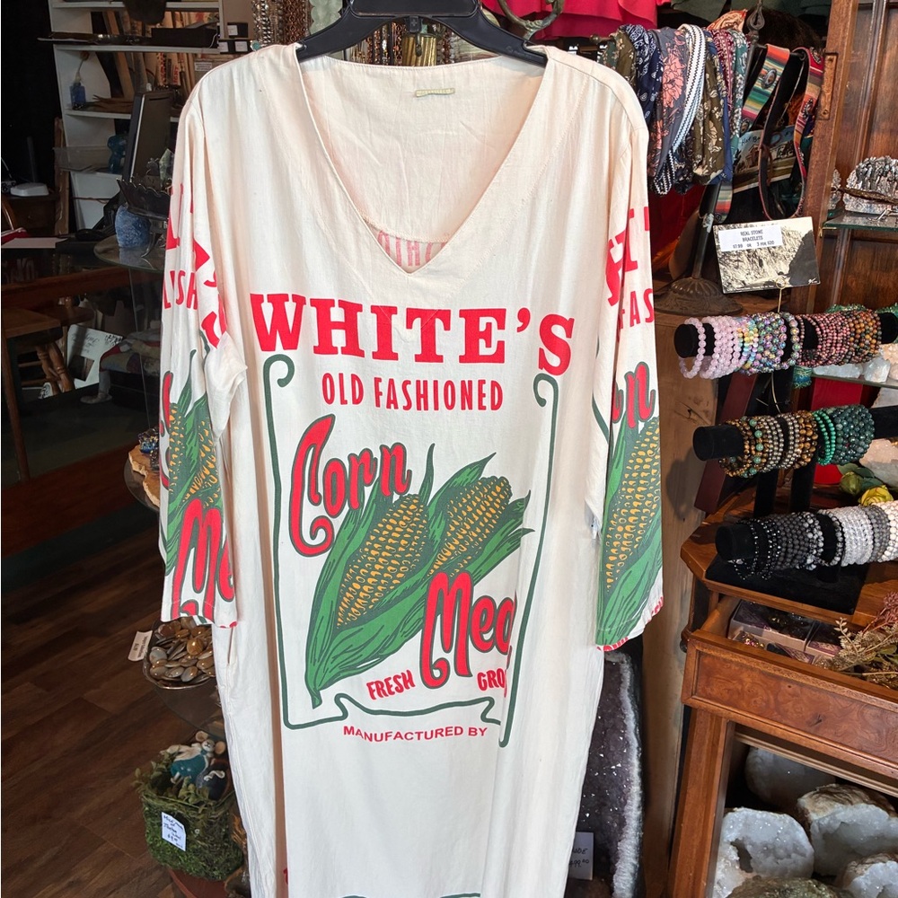 White Corn Meal Graphic Tunic Dress - Picture 2 of 3